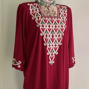 Pakistani Style East Indian Kurta Dress Red Metallic M-L
